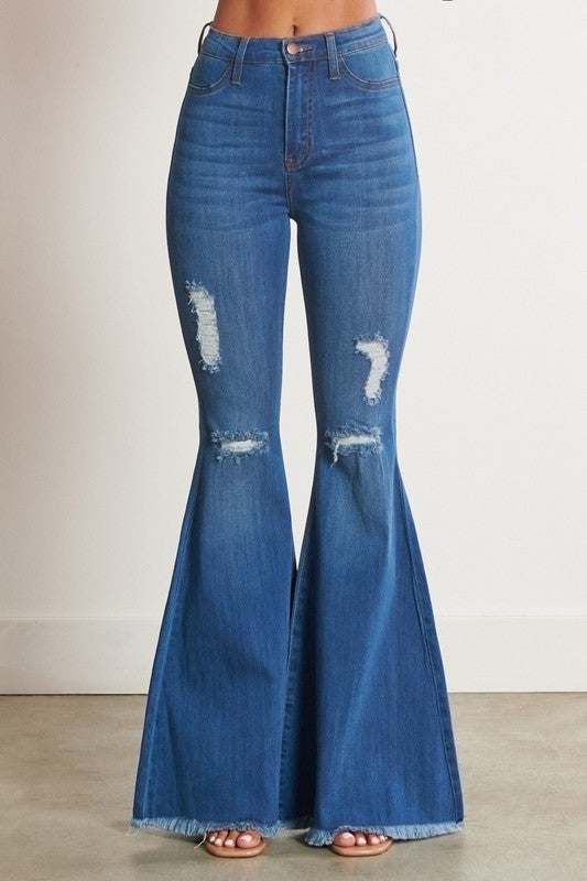 Vibrant M.I.U High-Waisted Distressed Flare Jeans