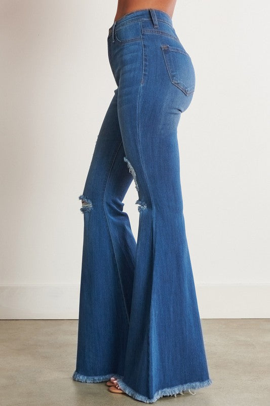 Vibrant M.I.U High-Waisted Distressed Flare Jeans