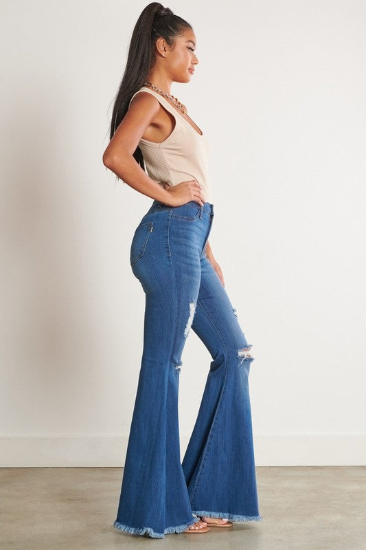 Vibrant M.I.U High-Waisted Distressed Flare Jeans