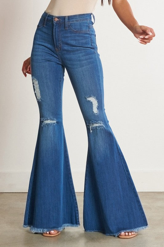 Vibrant M.I.U High-Waisted Distressed Flare Jeans