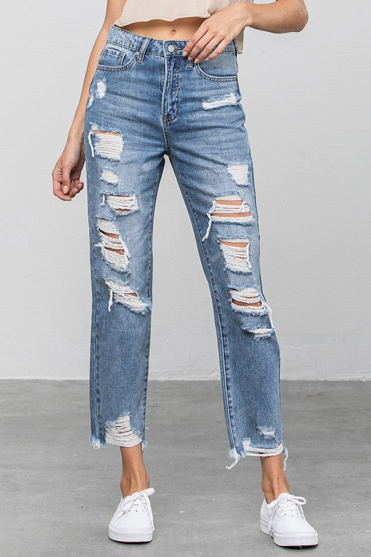 Denim Lab Ripped Raw Hem Girlfriend Jeans