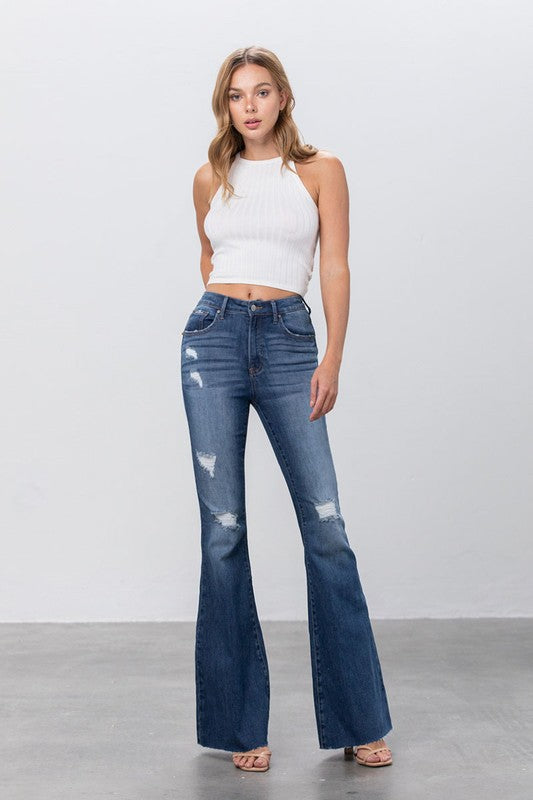 Trisha Mid Rise Dark Wash Flare Jeans