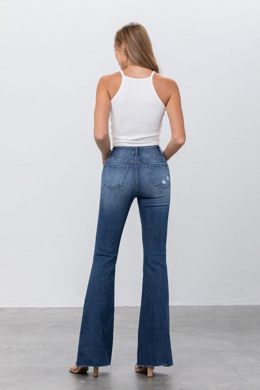 Trisha Mid Rise Dark Wash Flare Jeans