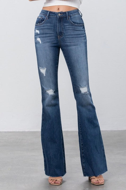 Trisha Mid Rise Dark Wash Flare Jeans