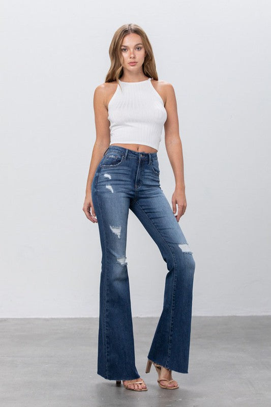 Trisha Mid Rise Dark Wash Flare Jeans