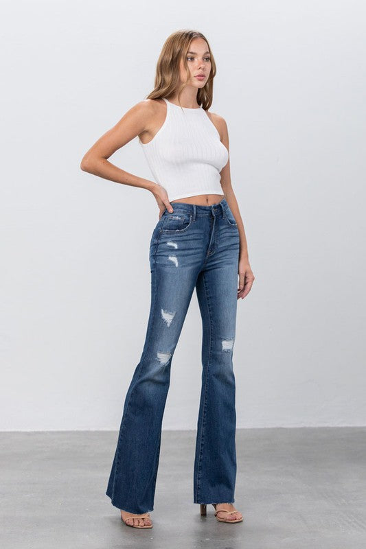 Trisha Mid Rise Dark Wash Flare Jeans