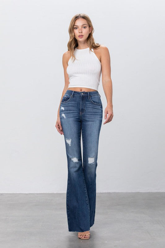 Trisha Mid Rise Dark Wash Flare Jeans