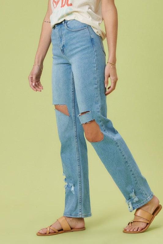 Vibrant M.I.U High Rise Distressed Wide Leg Jeans