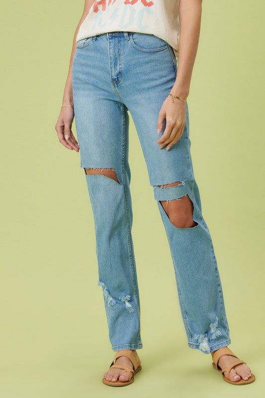 Vibrant M.I.U High Rise Distressed Wide Leg Jeans