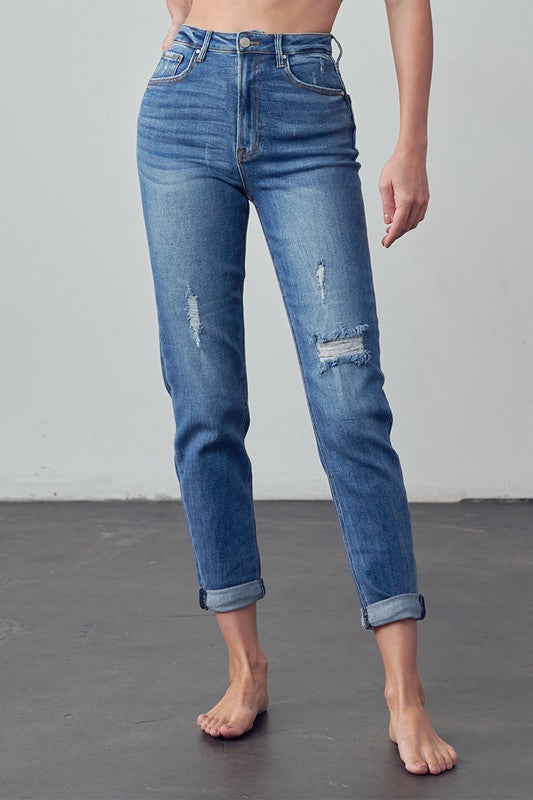 Denim Lab High Rise Ripped Girlfriend Jeans