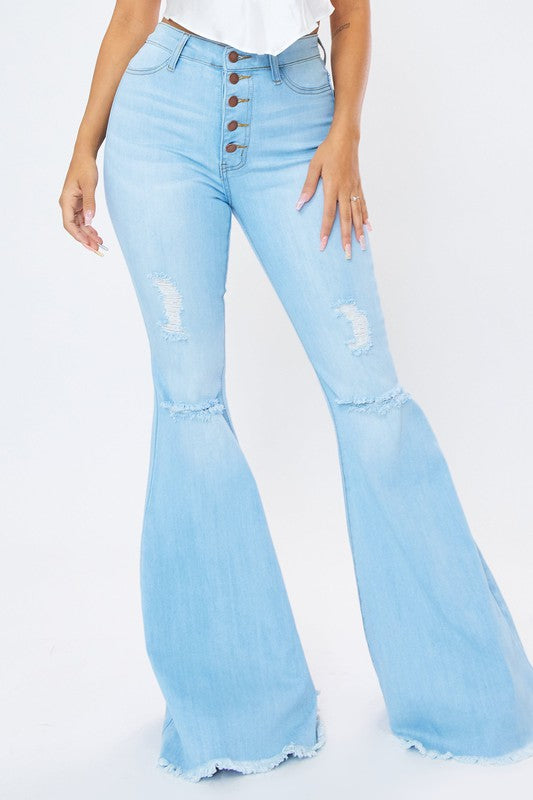 Vibrant M.I.U Distressed Flare Jeans