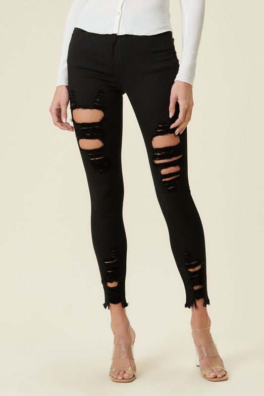 Vibrant M.I.U High Rise Distressed Skinny Jeans with a Raw Hem