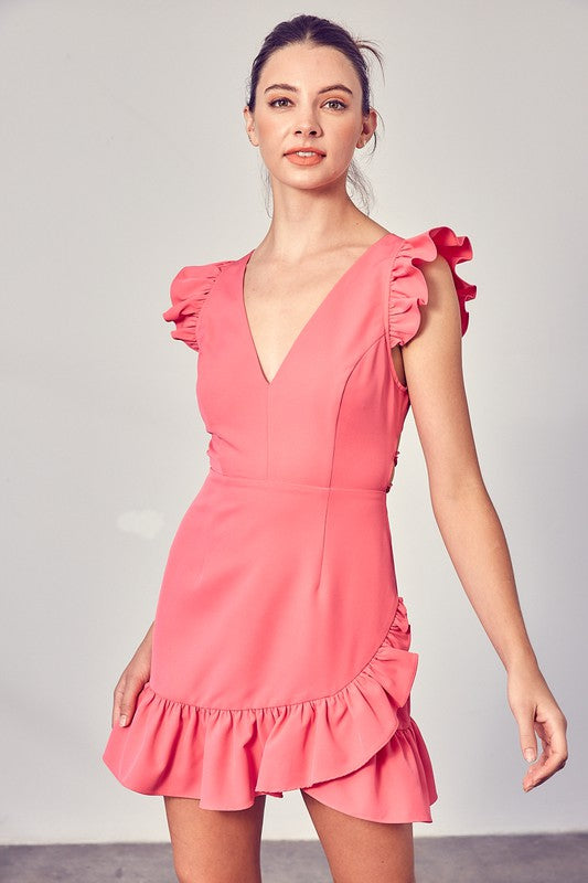 Stop And Stare V-Neck Ruffle Dress