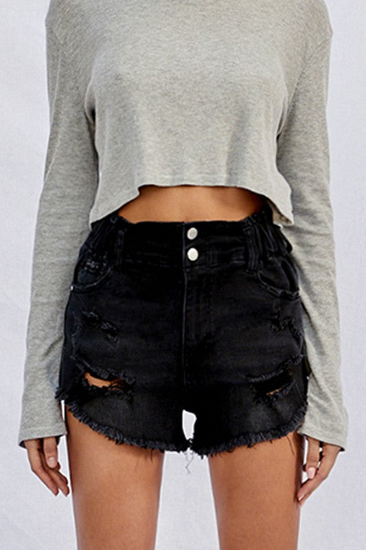 Friday Frayed Black Shorts