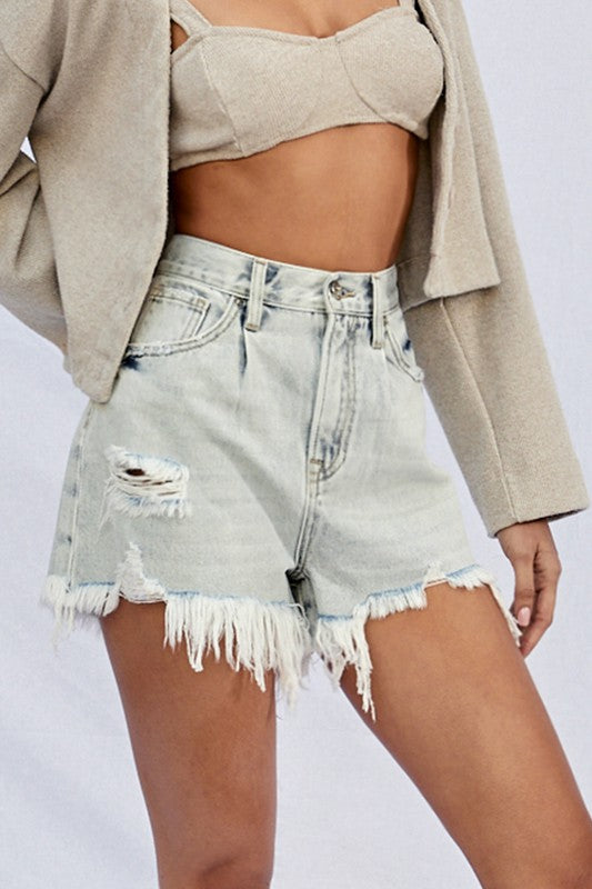 Annie High Rise Frayed Denim Shorts