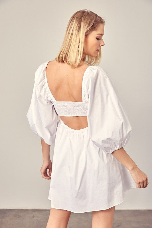 Cherish Me Tie Front Puff Sleeve Romper Dress