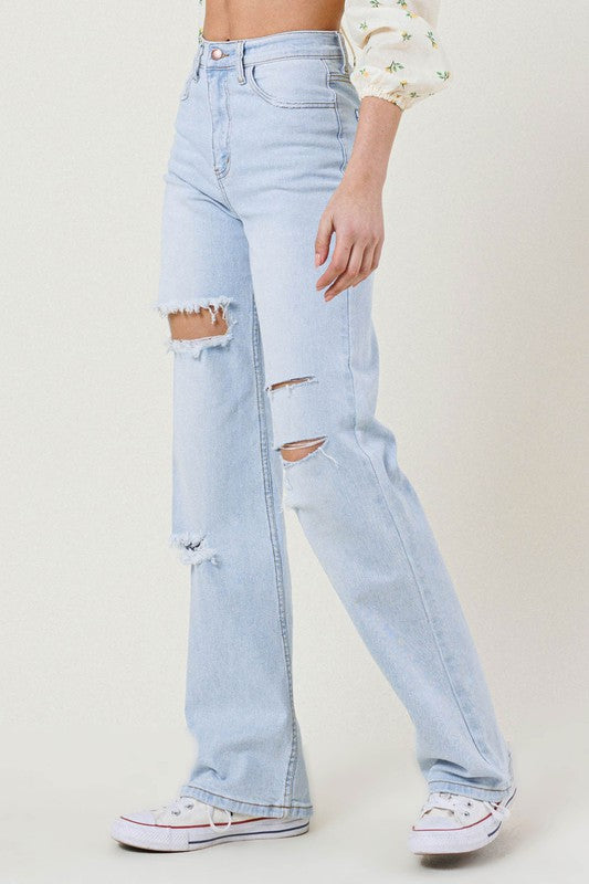 Vibrant M.I.U Distressed Wide Leg Jeans