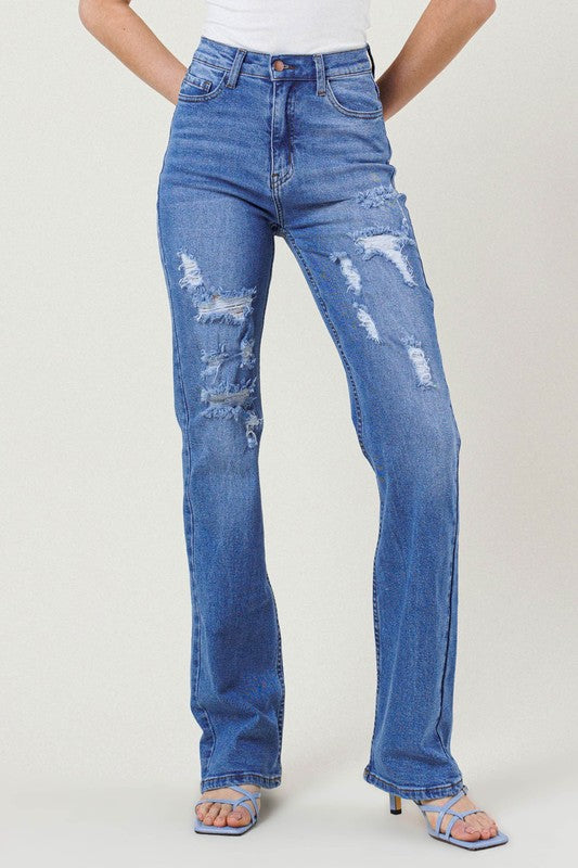 Vibrant M.I.U High Rise Distressed Straight Leg Jeans