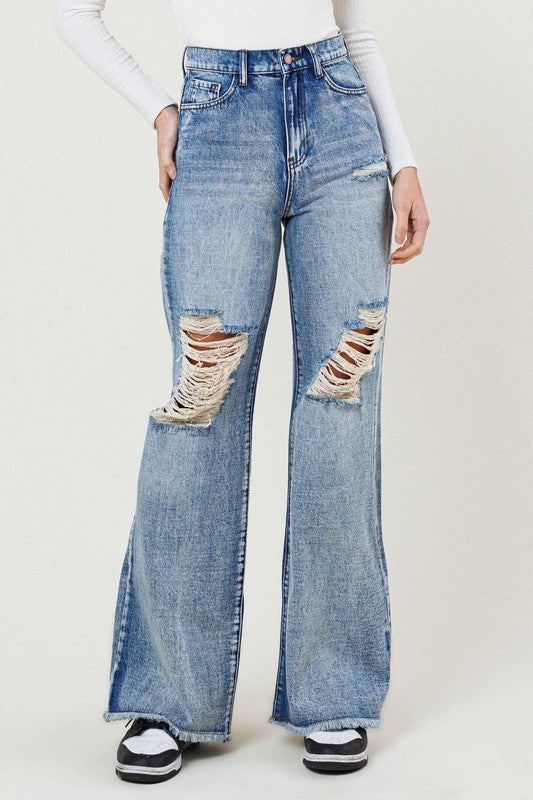 Vibrant M.I.U High Rise Wide Leg Jeans in a Vintage Acid Wash