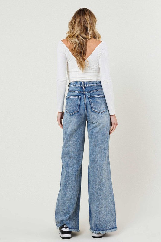 Vibrant M.I.U High Rise Wide Leg Jeans in a Vintage Acid Wash