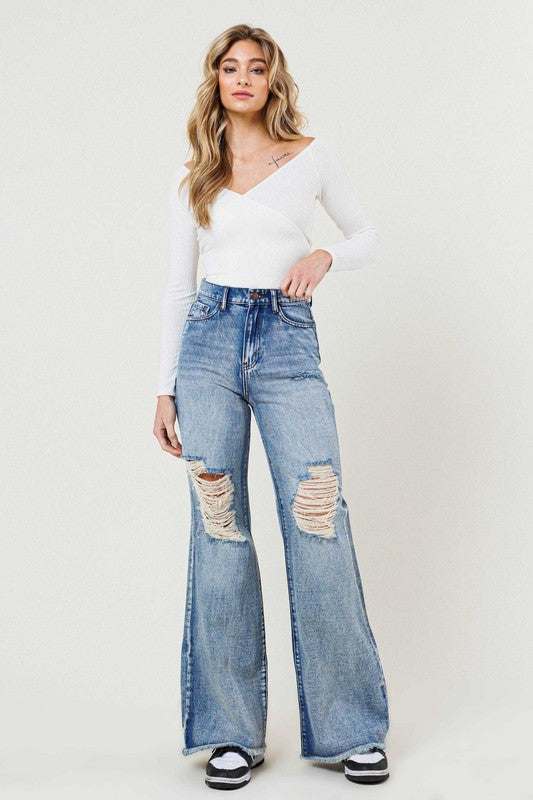 Vibrant M.I.U High Rise Wide Leg Jeans in a Vintage Acid Wash