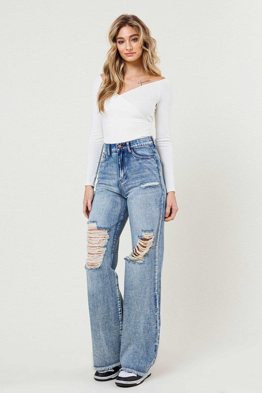 Vibrant M.I.U High Rise Wide Leg Jeans in a Vintage Acid Wash