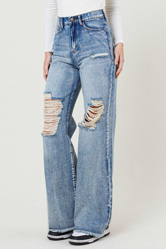 Vibrant M.I.U High Rise Wide Leg Jeans in a Vintage Acid Wash