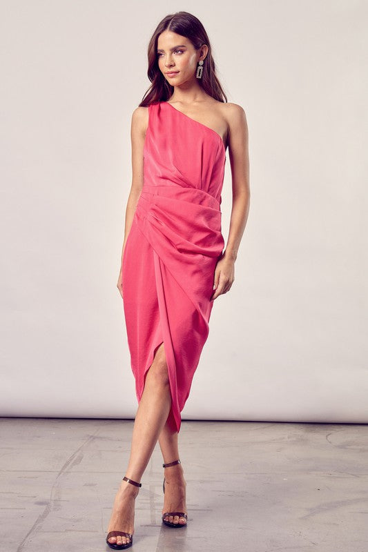 Dream Date One Shoulder Midi Wrap Dress