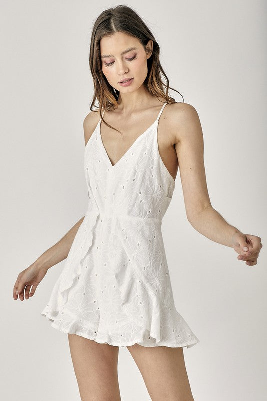 Mariel Overlap Ruffled Cami Romper