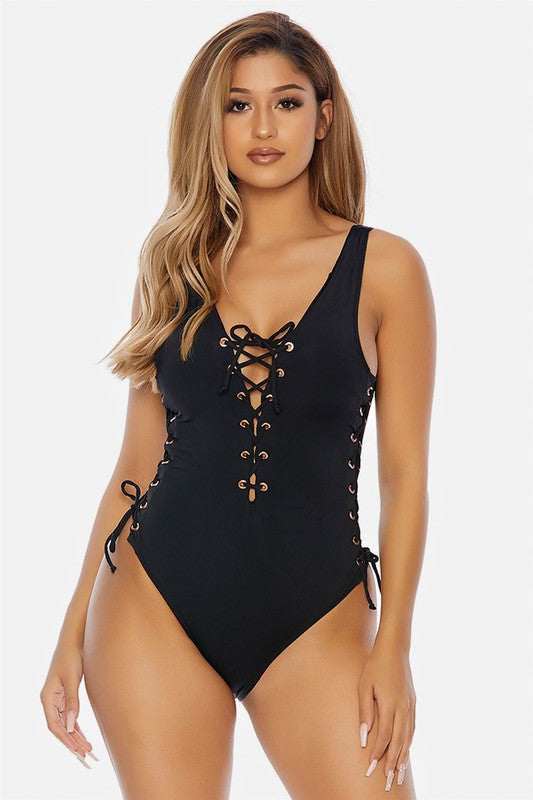 Dominance Lace-Up One Piece Swimsuit