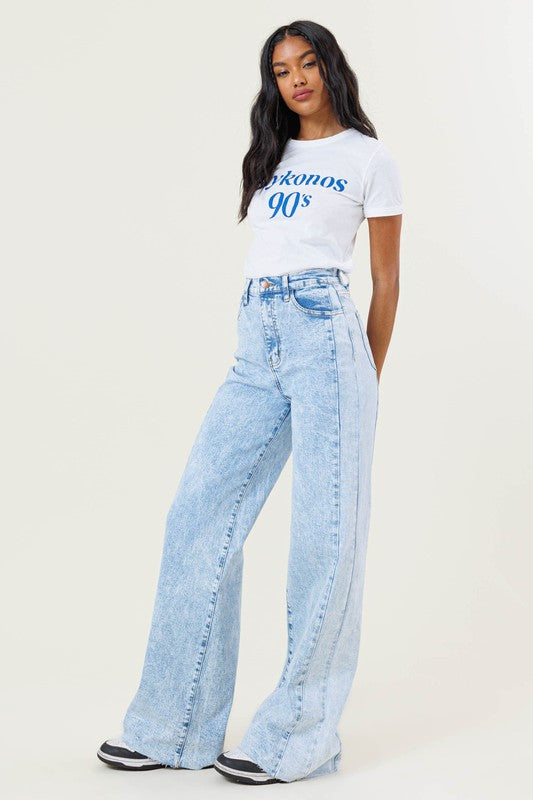 Vibrant M.I.U High Rised Color Block Wide Leg Jeans