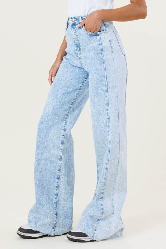 Vibrant M.I.U High Rised Color Block Wide Leg Jeans