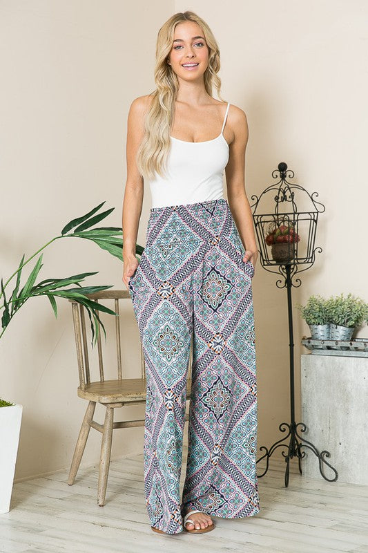 Boho Smocked Wide Leg Pants