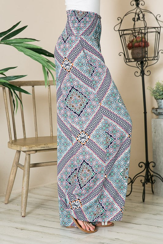 Boho Smocked Wide Leg Pants