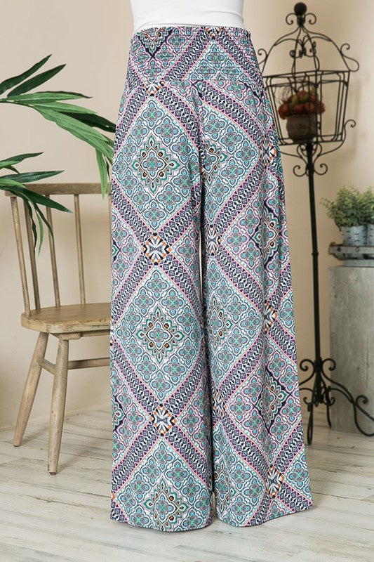 Boho Smocked Wide Leg Pants