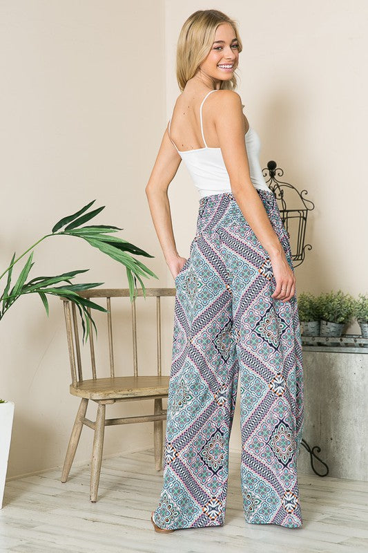 Boho Smocked Wide Leg Pants