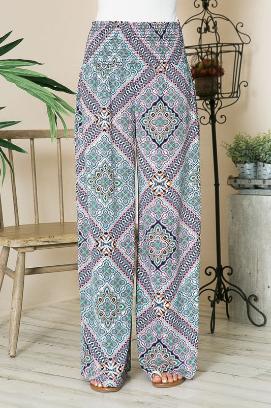 Boho Smocked Wide Leg Pants