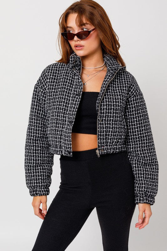 Talk About Tweed Crop Puffer Jacket