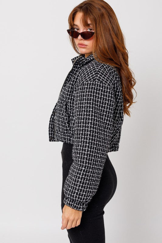 Talk About Tweed Crop Puffer Jacket