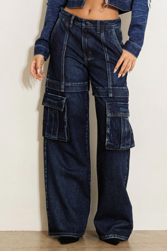 Vibrant M.I.U Cargo Pocket Wide Jeans