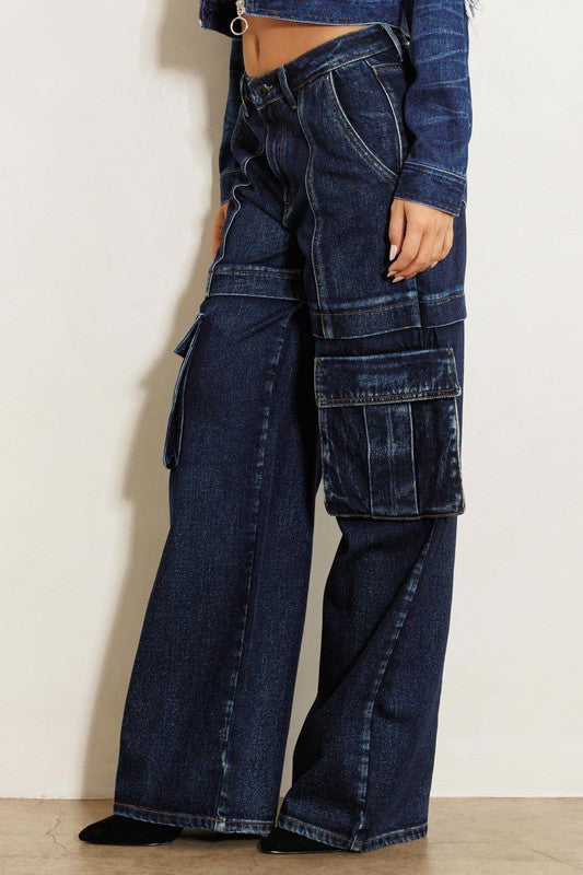 Vibrant M.I.U Cargo Pocket Wide Jeans