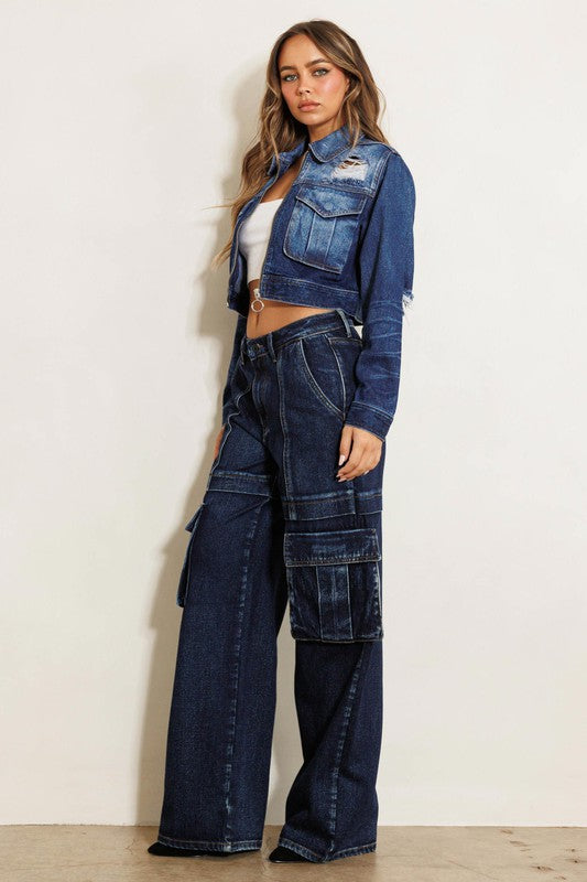 Vibrant M.I.U Cargo Pocket Wide Jeans