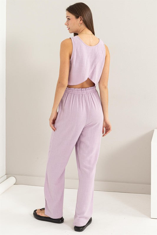 Dream Linen Blended Top and Pants Set