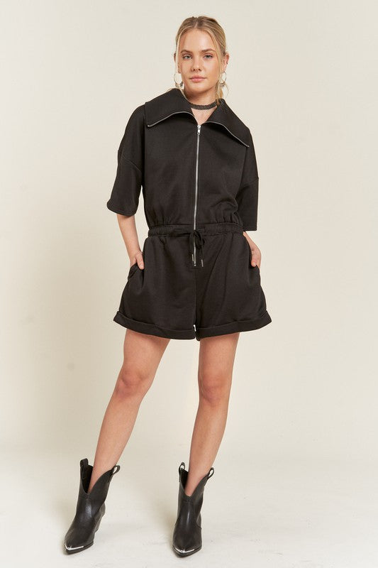 Winter Date Night Terry Zip Front Romper