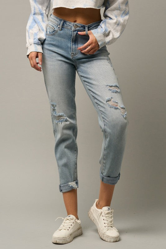 Denim Lab Distressed Girlfriend Jeans