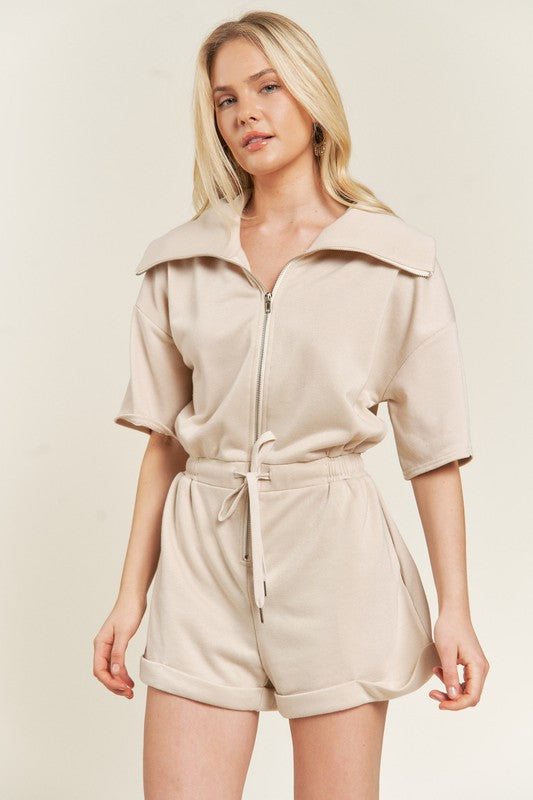 Winter Date Night Terry Zip Front Romper