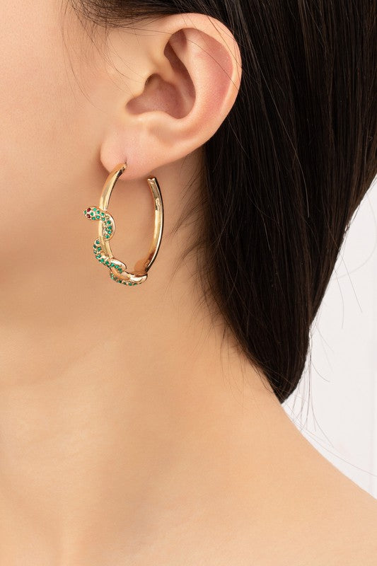 Emerald Snake Hoop Earrings