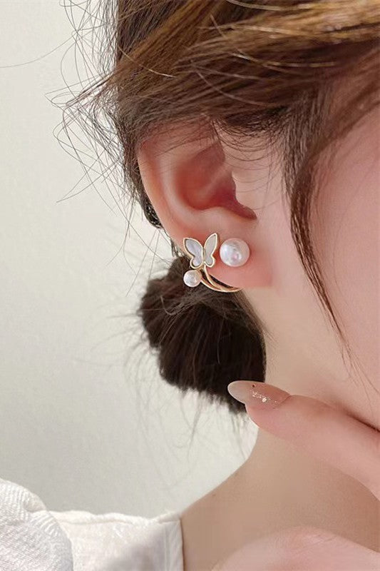 Front and Back Pearl Stud with Butterfly Ear Jacket