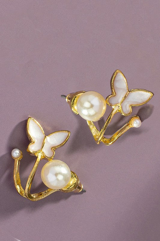 Front and Back Pearl Stud with Butterfly Ear Jacket