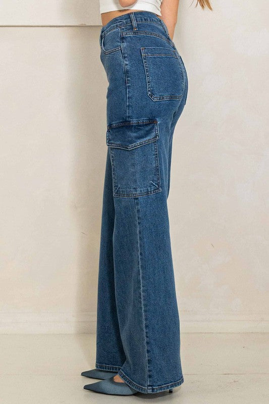 Vibrant M.I.U High Rise Crossed Waist Cargo Wide Jeans